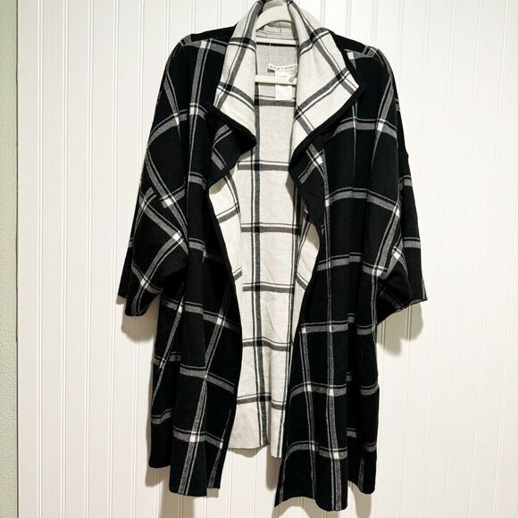 Alice Olivia Ester Windowpane Reversible Sweater Coat Cardigan Size Medium - Picture 2 of 7